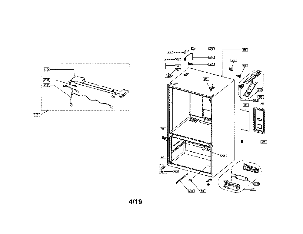 Cabinet Diagram and Parts List for 11173309911  Kenmore Refrigerator