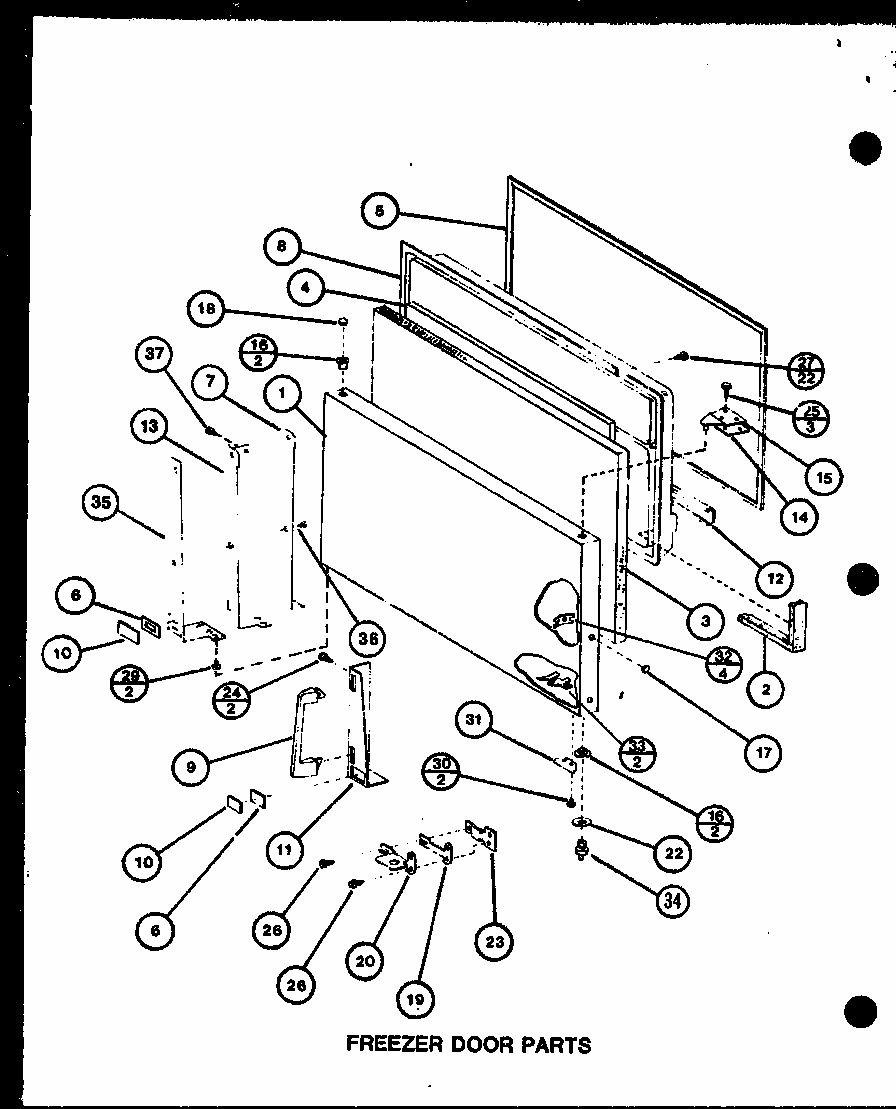 Freezer Door Parts (tm16j/p7739001w) (tr16j/p7739002w) Diagram and Parts List for TM20J-P7739008W  Amana Refrigerator