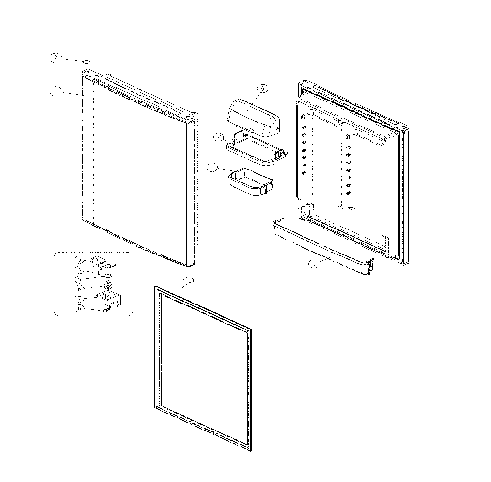 Fresh Food Door Diagram and Parts List for 11160515911  Kenmore Refrigerator