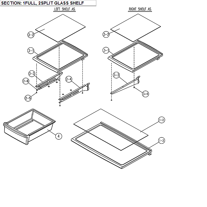 Glass Shelf Diagram and Parts List for 11171219615  Kenmore Refrigerator