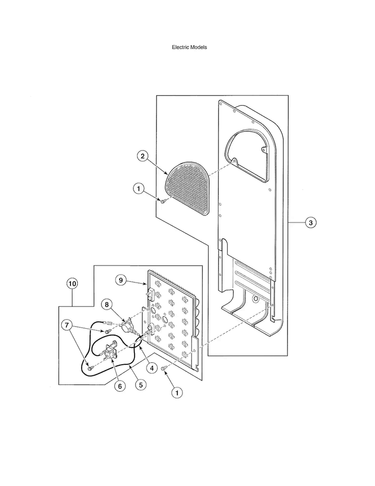 Heater Duct/element Assembly Diagram and Parts List for  Speed Queen Dryer