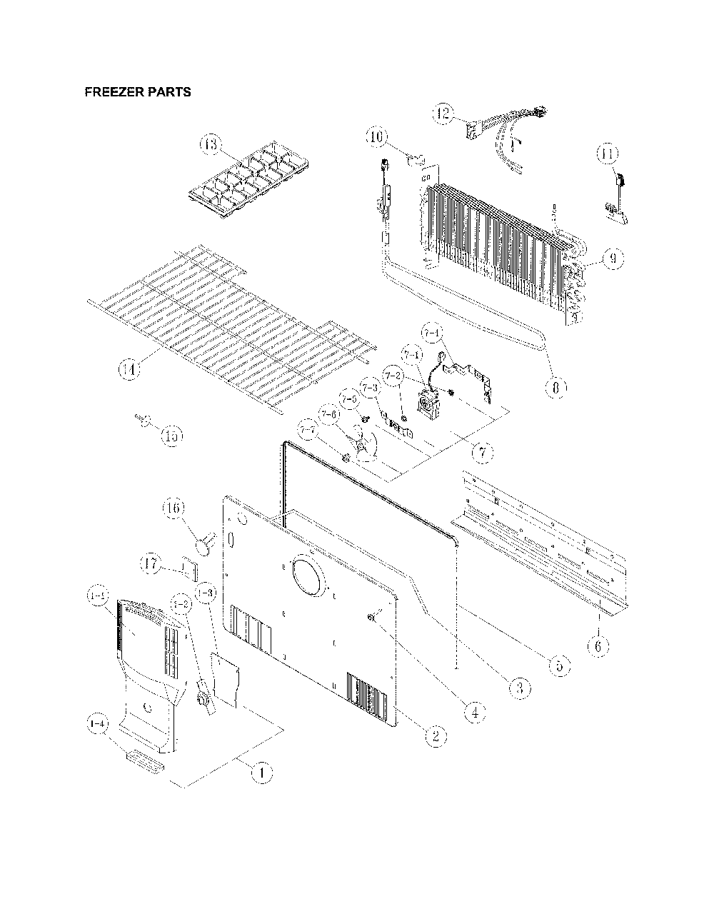 Freezer Parts Diagram and Parts List for 11170712910  Kenmore Refrigerator