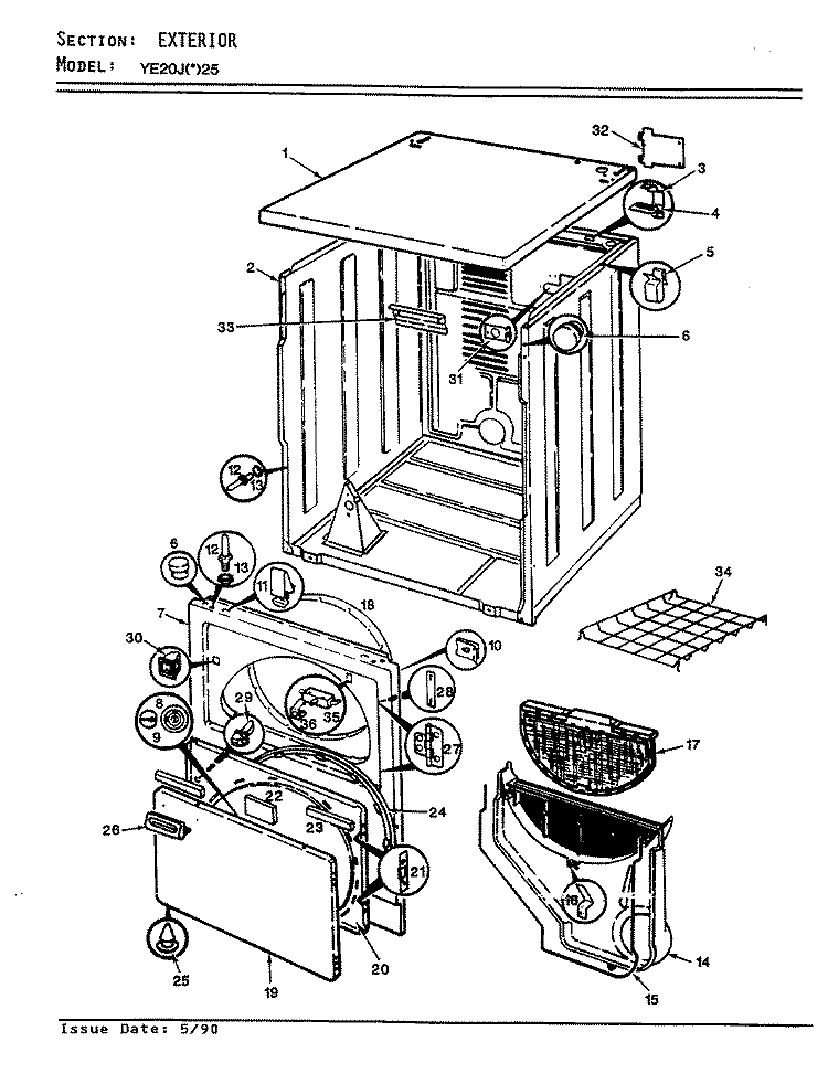 EXTERIOR (REV. A - B) Diagram and Parts List for  Magic Chef Dryer