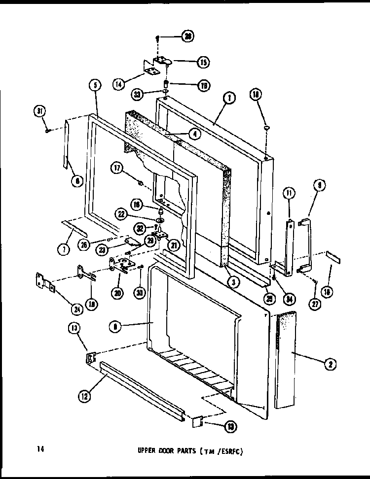 Upper Door Parts Diagram and Parts List for ESR14E-P73953-28W  Amana Refrigerator