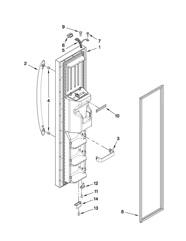 Freezer Door Parts Diagram and Parts List for MSD2550VES03  Maytag Refrigerator