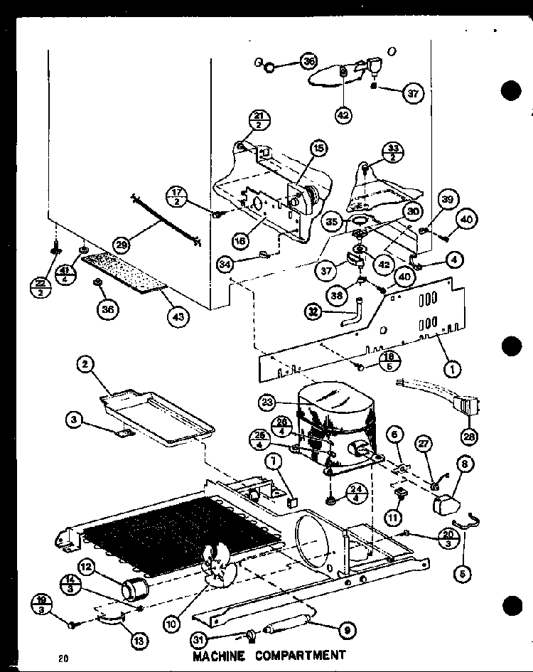 Machine Compartment Diagram and Parts List for SR19F1-G-P77000-8WG  Amana Refrigerator