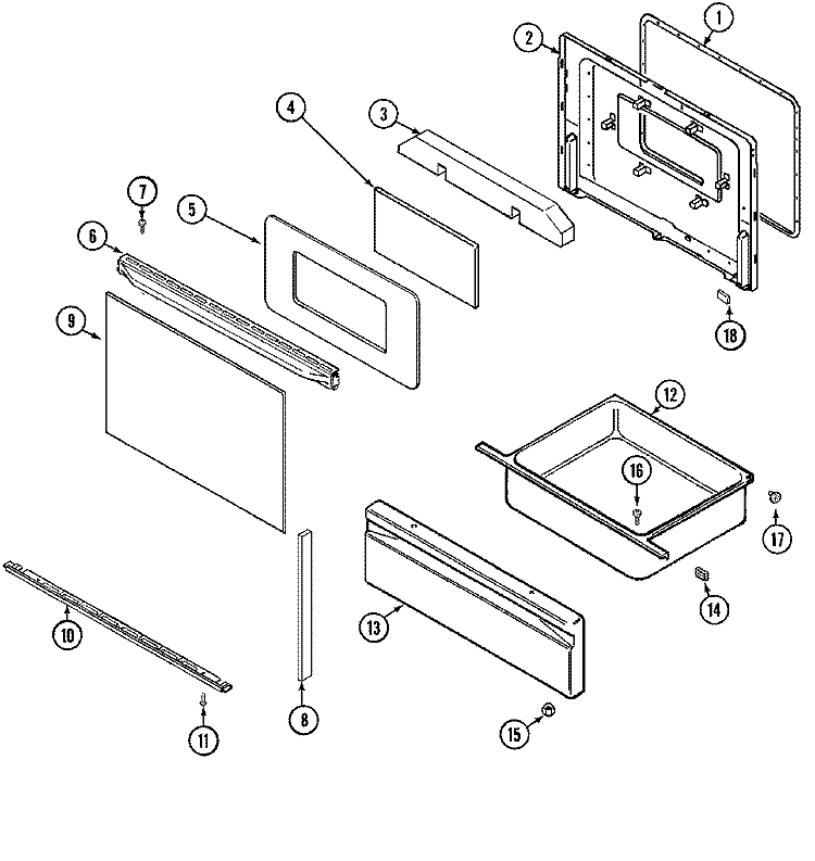 DOOR / DRAWER Diagram and Parts List for  Crosley Range