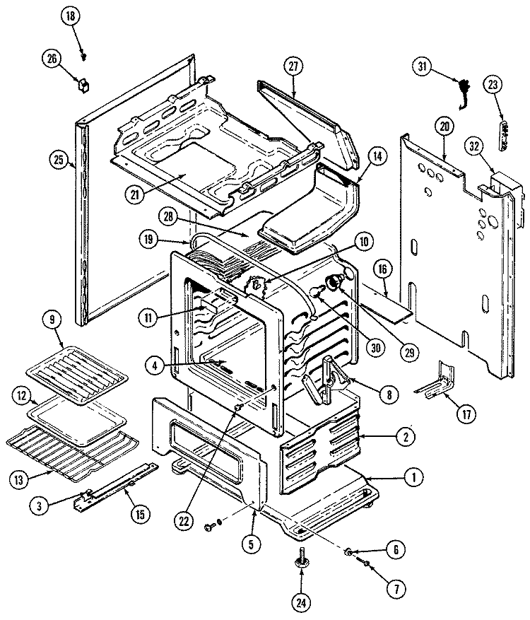 OVEN Diagram and Parts List for  Magic Chef Range