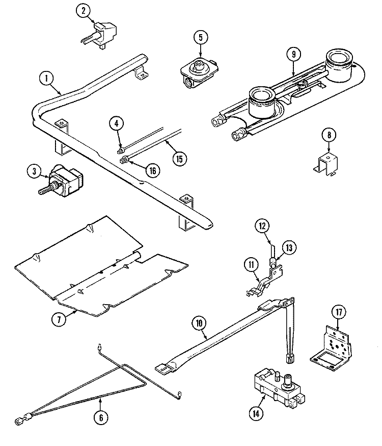 GAS CONTROLS (3110PPx, 3110KPx) Diagram and Parts List for  Magic Chef Range