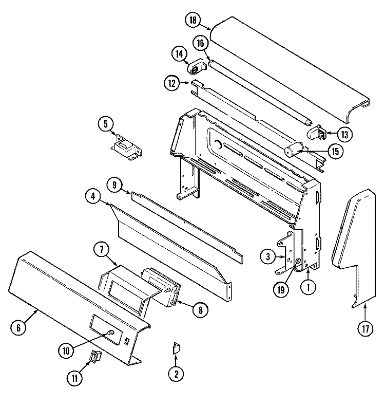 CONTROL PANEL Diagram and Parts List for  Magic Chef Range