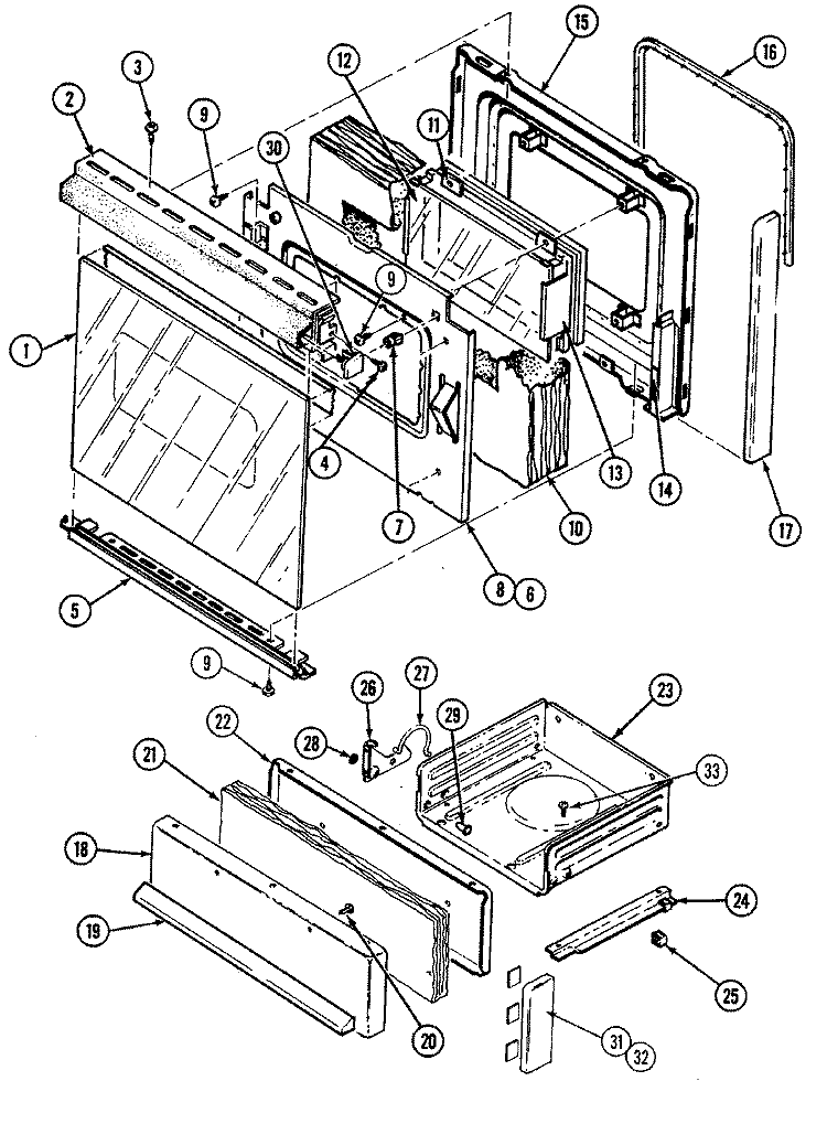 DOOR / DRAWER (3187XTx MODEL) Diagram and Parts List for  Magic Chef Range