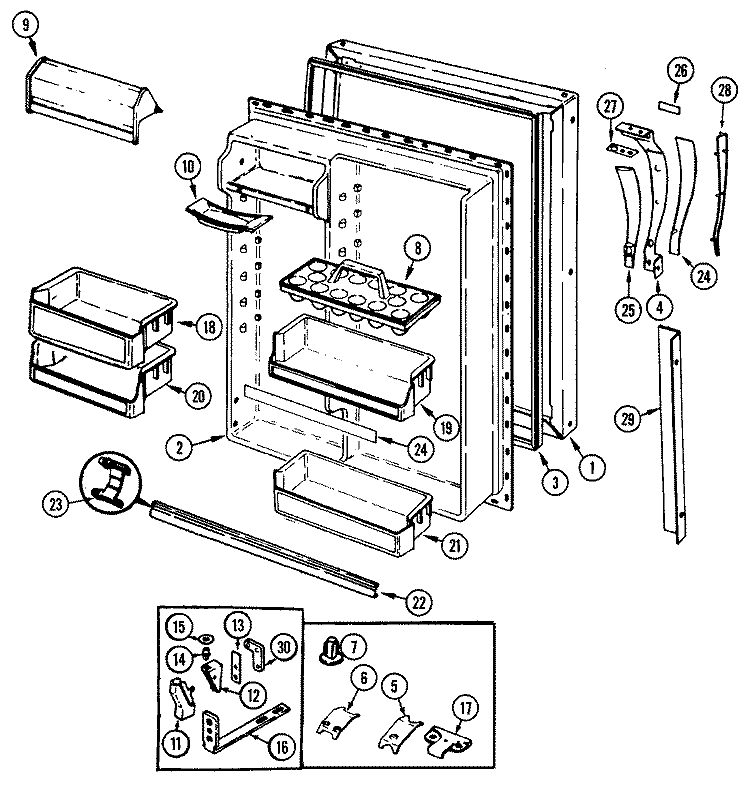 FRESH FOOD DOOR Diagram and Parts List for DF93A Admiral Refrigerator