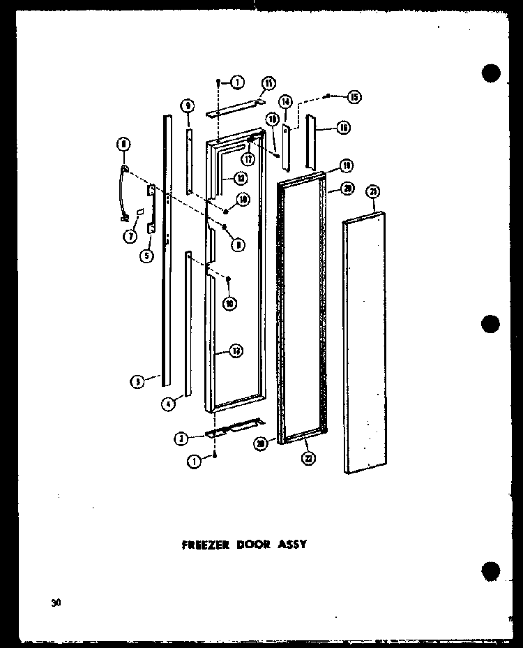 Freezer Door Assy Diagram and Parts List for SD19W-P60340-36W  Amana Refrigerator