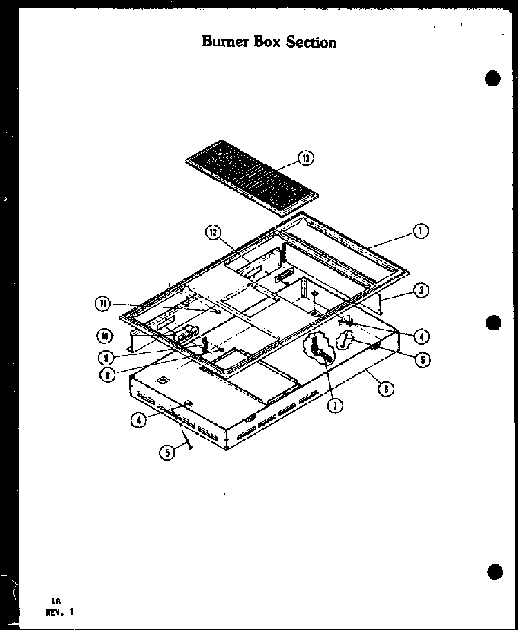 Burner Box Section Diagram and Parts List for AKM-1B-P85549-3S  Amana Range
