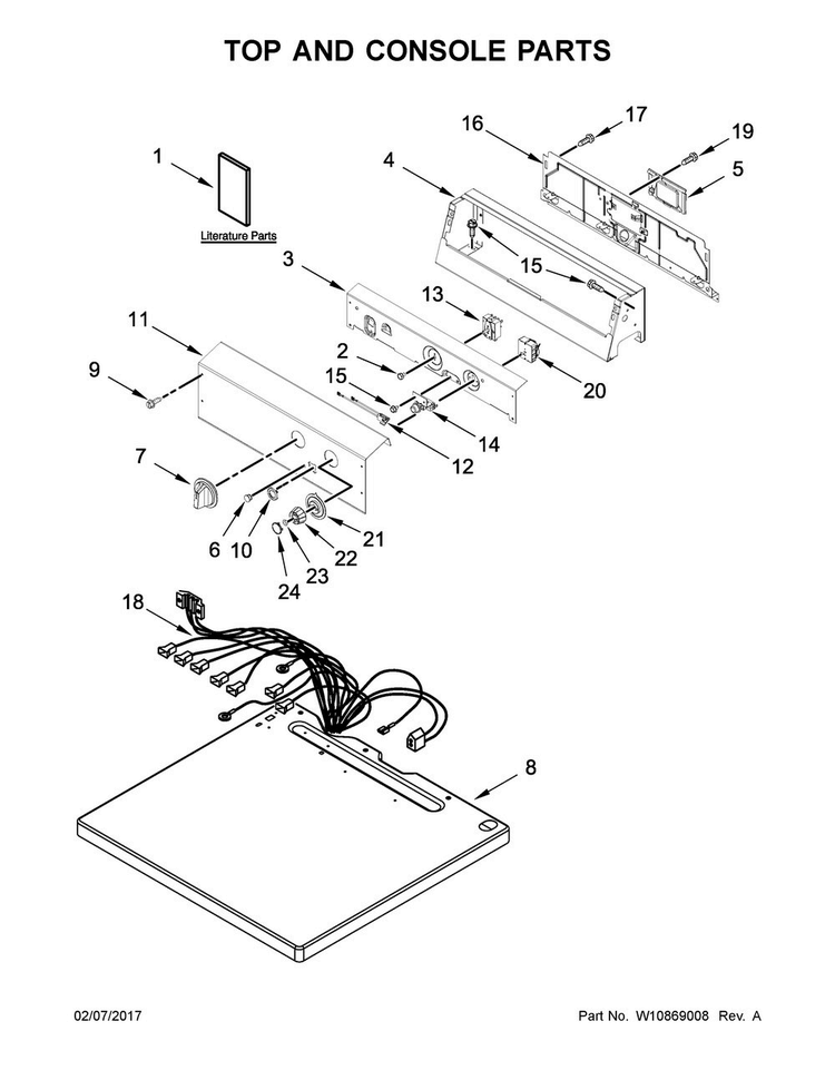 Top And Console Parts Diagram and Parts List for MDG20MNAWW0  Maytag Dryer