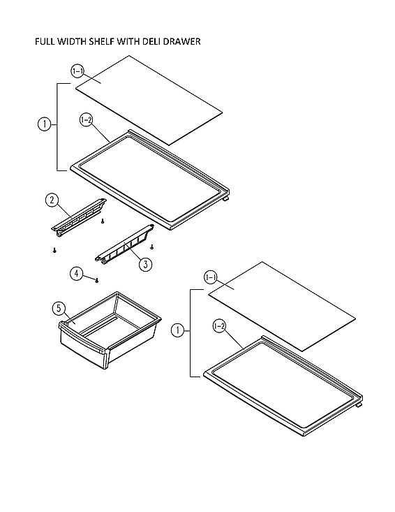 Full Width Shelf With Deli Drawer Diagram and Parts List for 11160512913  Kenmore Refrigerator