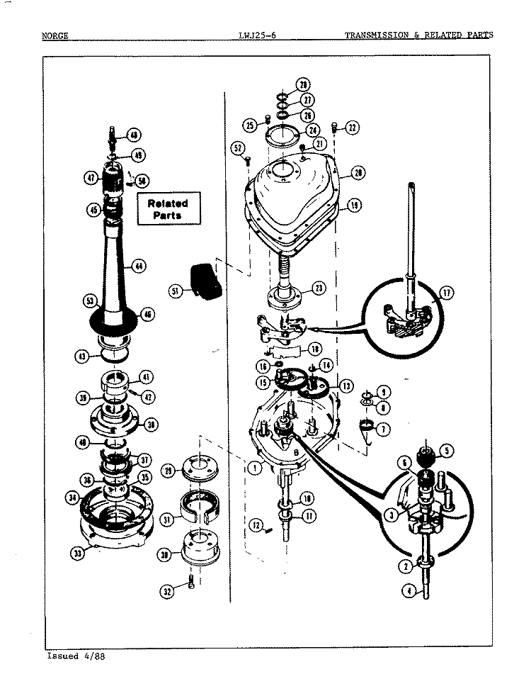 TRANSMISSION (ORIG. REV. A) Diagram and Parts List for  Norge Washer