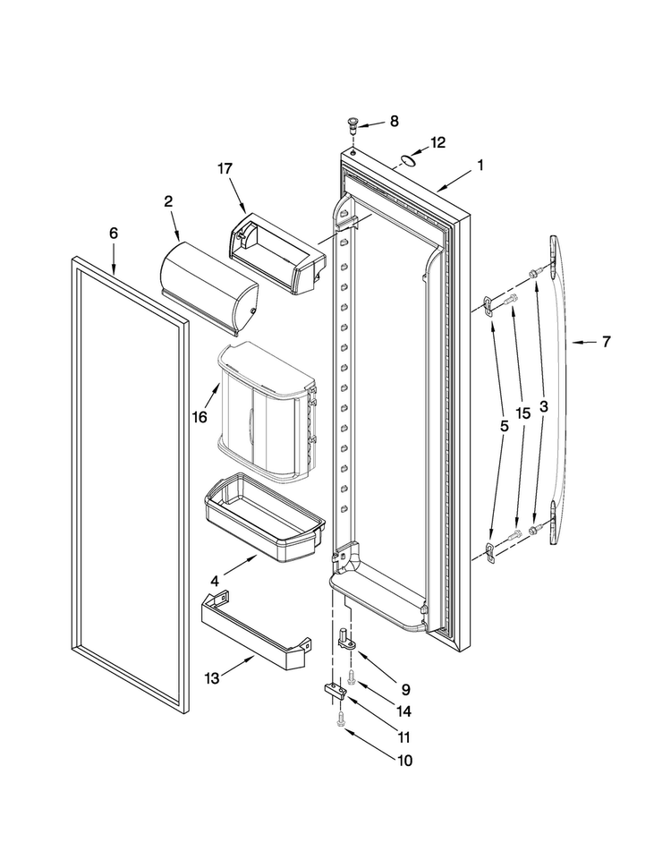 Refrigerator Door Parts Diagram and Parts List for MSD2576VEM01  Maytag Refrigerator