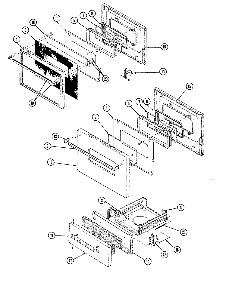 DOOR PARTS Diagram and Parts List for  Magic Chef Range