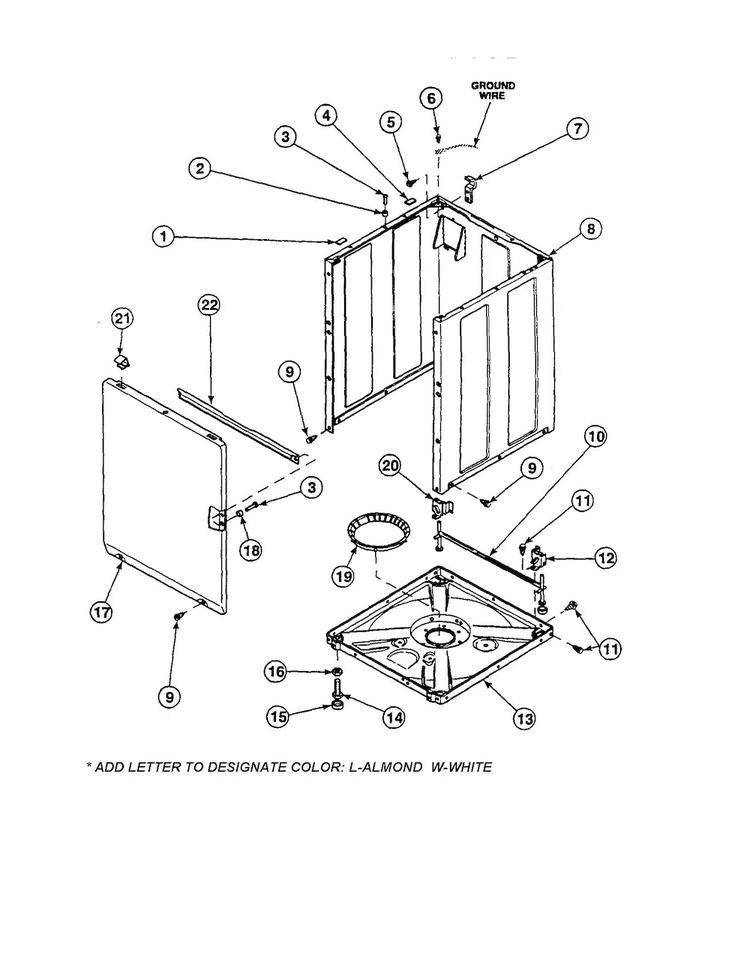 Front Panel/base/cabinet Diagram and Parts List for  Crosley Washer