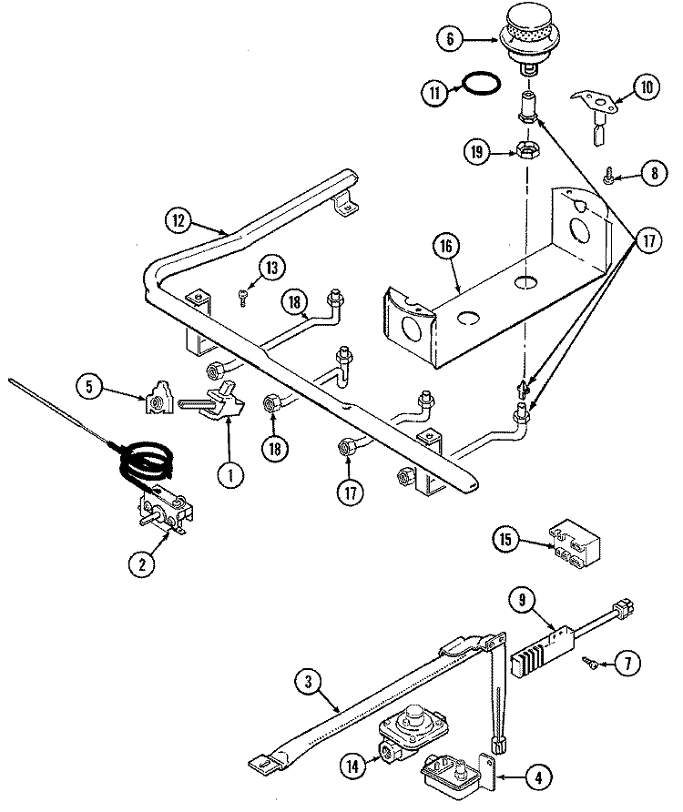 GAS CONTROLS (D3167XUxLT) Diagram and Parts List for D3167XUWLT  Maytag Range