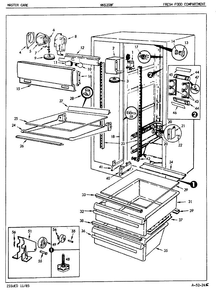 FRESH FOOD COMPARTMENT Diagram and Parts List for NNS208FA 5M54A Maytag Refrigerator