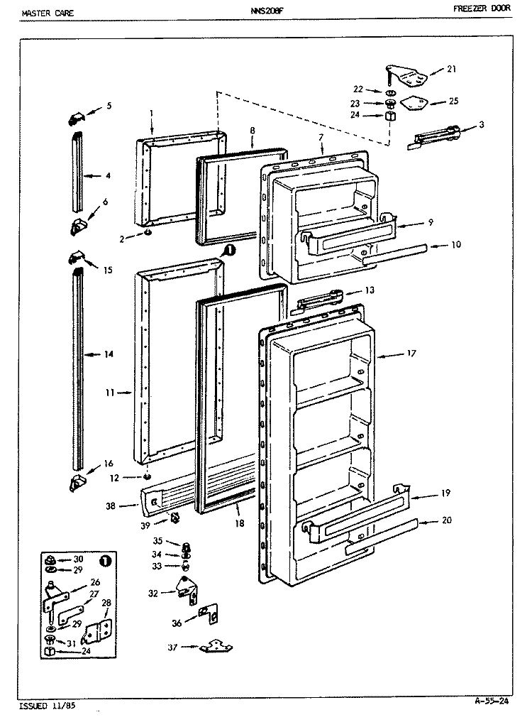 FREEZER DOOR Diagram and Parts List for NNS208FA 5M54A Maytag Refrigerator