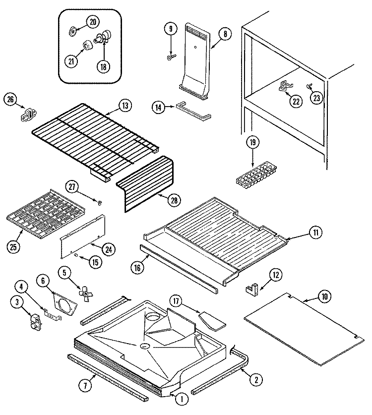 FREEZER COMPARTMENT Diagram and Parts List for RB214AM  Amana Refrigerator
