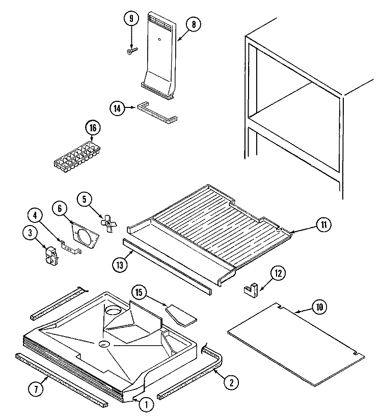 FREEZER COMPARTMENT Diagram and Parts List for  Magic Chef Refrigerator