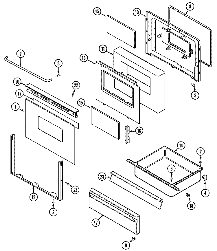 DOOR / DRAWER Diagram and Parts List for CRG9300CAW  Maytag Range