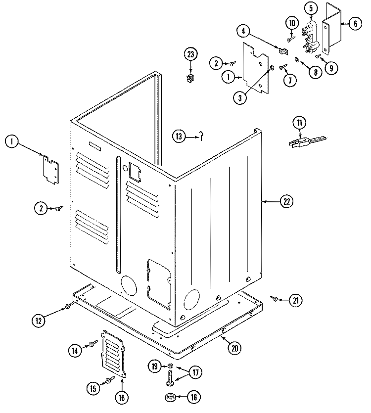 CABINET (REAR) Diagram and Parts List for  Maytag Dryer