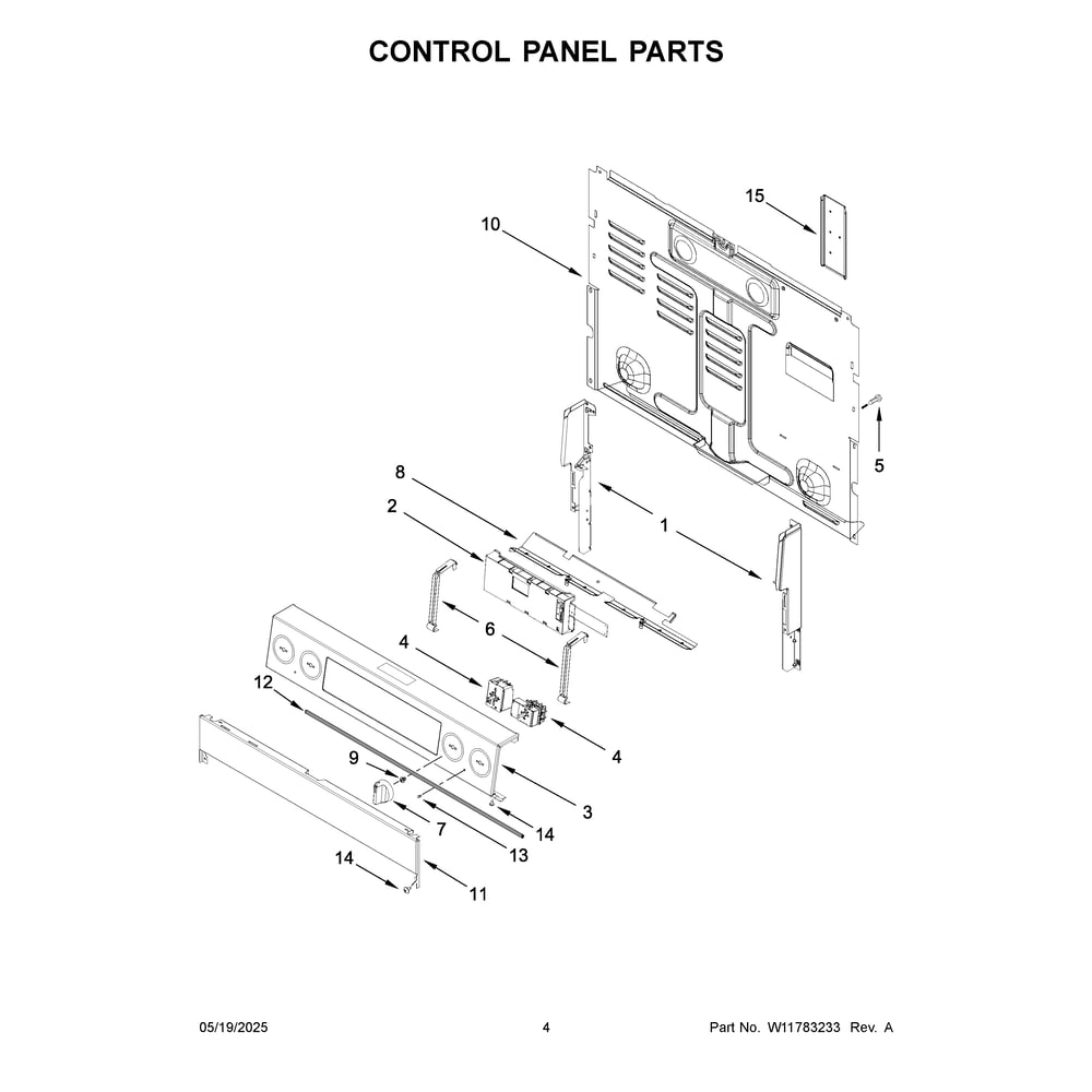 Control Panel Parts Diagram and Parts List for  Maytag Range