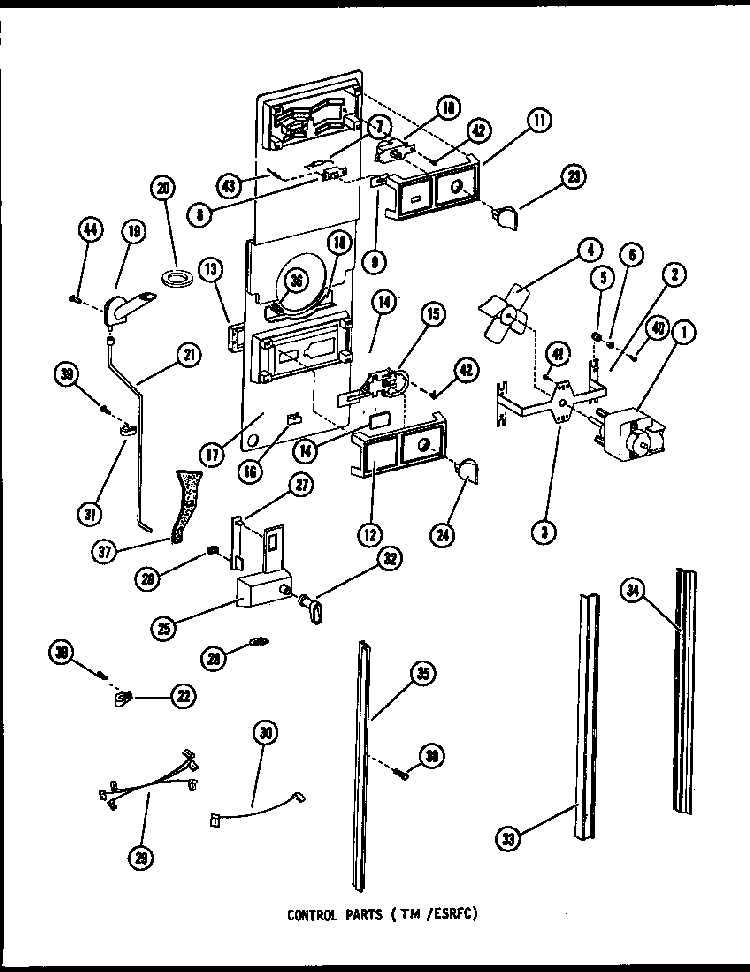 Control Parts Diagram and Parts List for ESR14E-P73953-28W  Amana Refrigerator