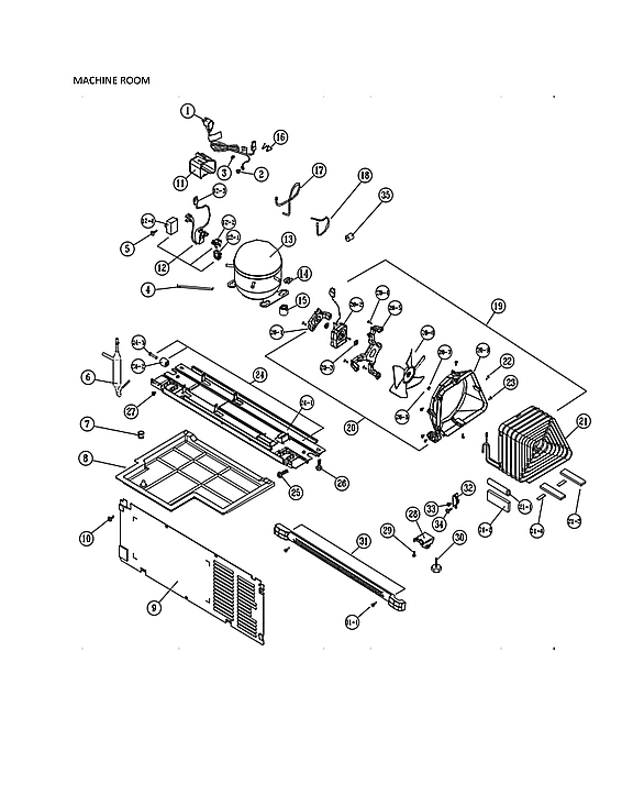 Machine Room Diagram and Parts List for 11161202715  Kenmore Refrigerator