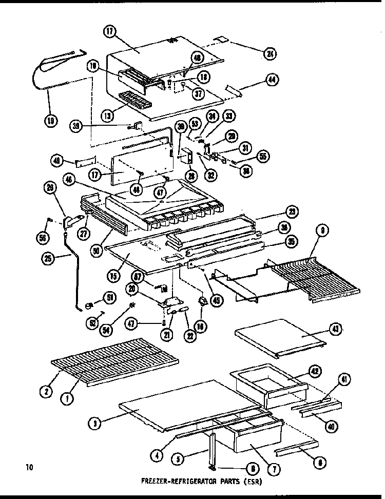 Freezer-refrigerator Parts Diagram and Parts List for ESR14E-P73953-28W  Amana Refrigerator
