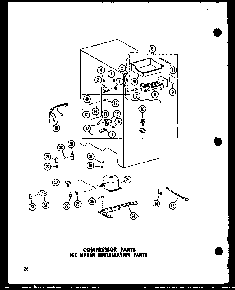 Compressor Parts Ice Maker Installation Parts Diagram and Parts List for ESR22C-G-P73900-10WG  Amana Refrigerator