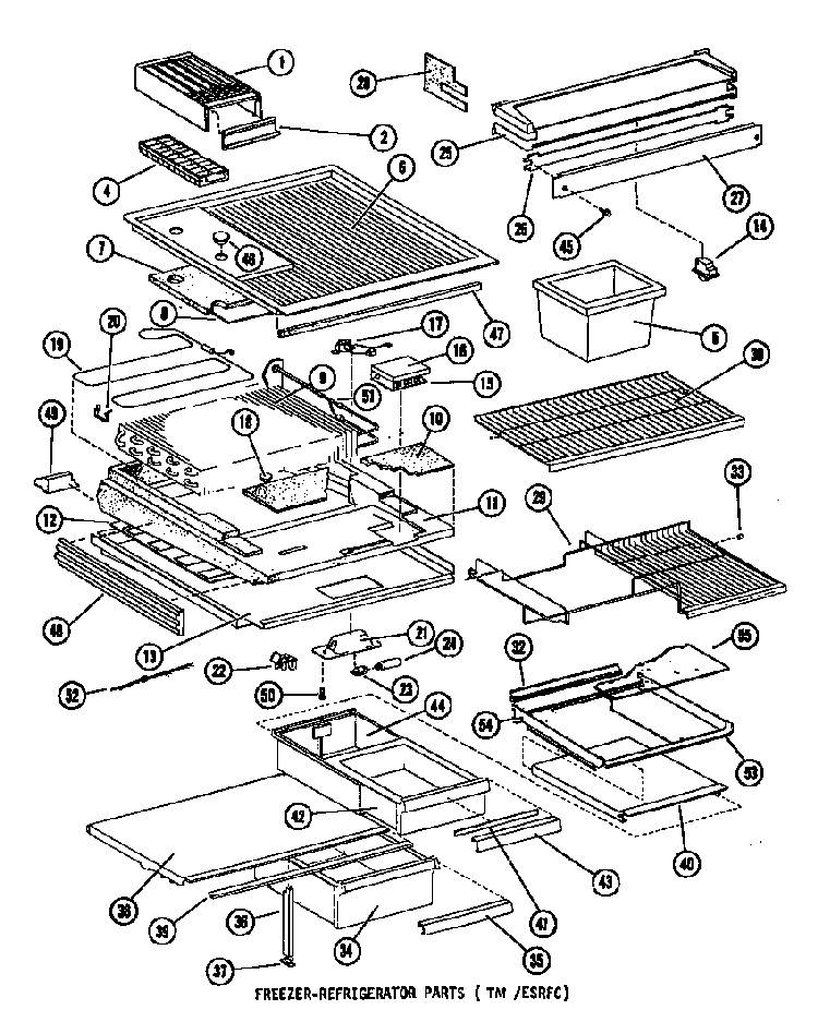 Freezer -refrigerator Parts Diagram and Parts List for ESR14E-P73953-28W  Amana Refrigerator