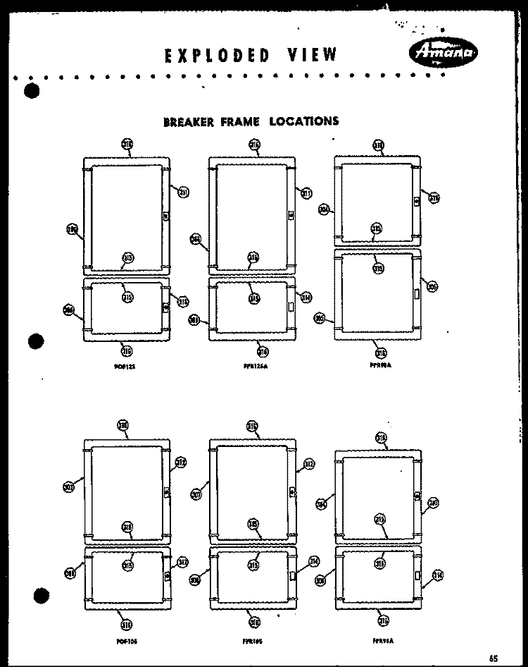 BREAKER FRAME LOCATIONS Diagram and Parts List for FPR98A  Amana Refrigerator