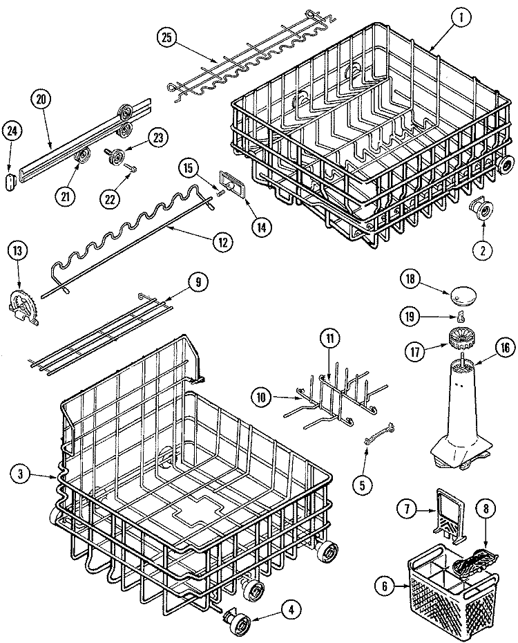 TRACK & RACK ASSEMBLY Diagram and Parts List for  Maytag Dishwasher