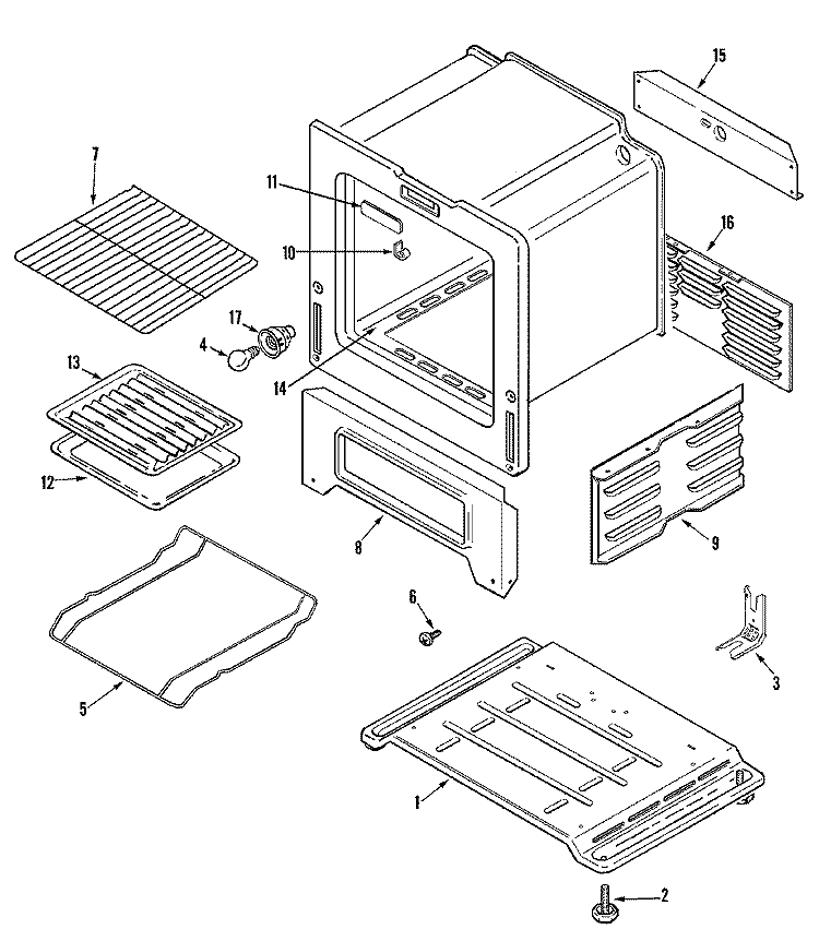 OVEN / BASE Diagram and Parts List for  Magic Chef Range