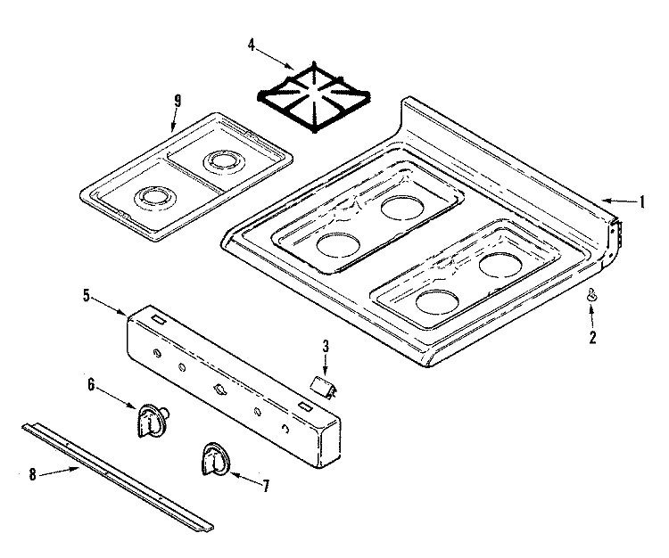 TOP ASSEMBLY Diagram and Parts List for  Magic Chef Range