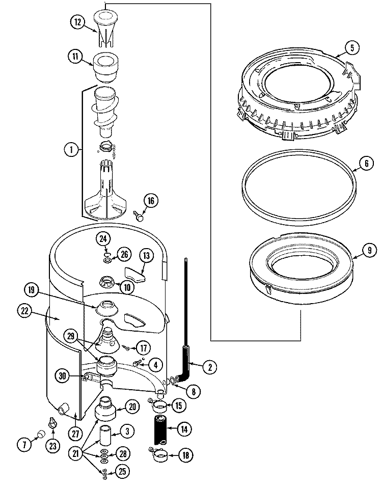 TUB (LAT2200AAE) Diagram and Parts List for  Maytag Washer