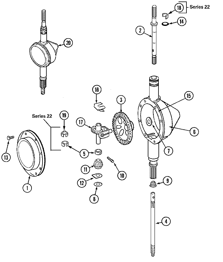 TRANSMISSION Diagram and Parts List for  Maytag Washer