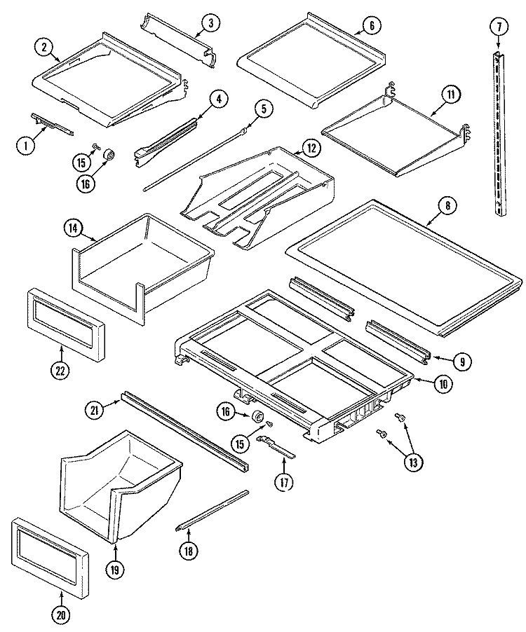 SHELVES & ACCESSORIES Diagram and Parts List for  Maytag Refrigerator