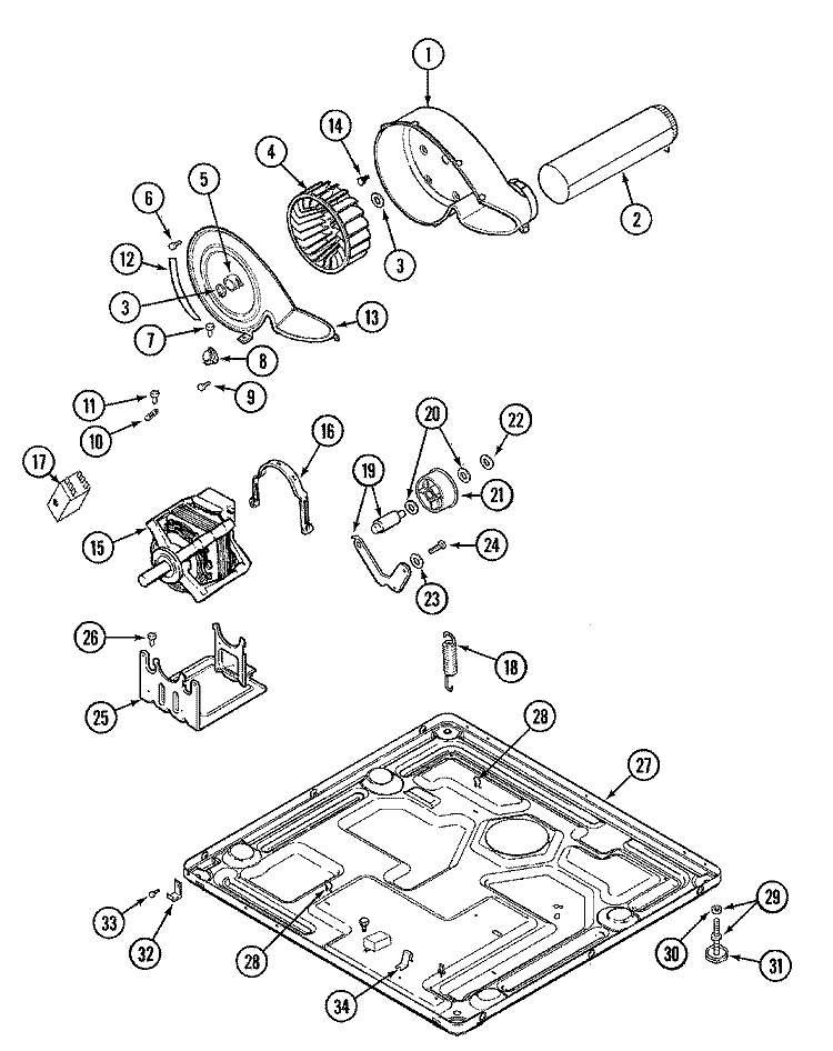 MOTOR DRIVE Diagram and Parts List for  Maytag Dryer