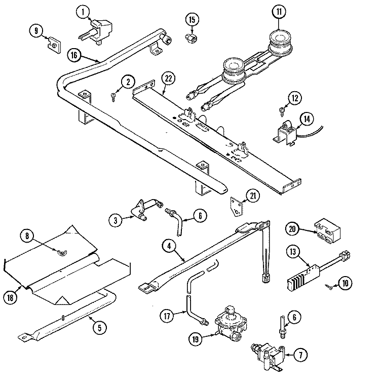 GAS CONTROLS Diagram and Parts List for MGR5510ADW  Maytag Range