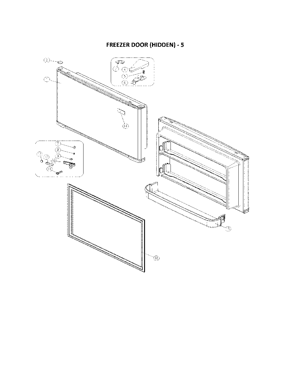 Freezer Door Diagram and Parts List for 11160515912  Kenmore Refrigerator