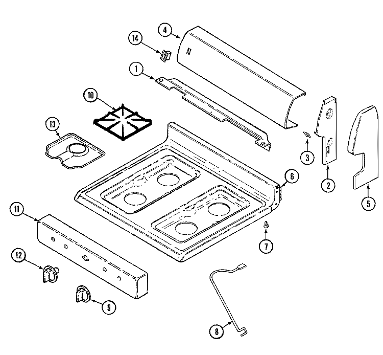 CONTROL PANEL / TOP ASSEMBLY Diagram and Parts List for GM3110MXAW  Maytag Range