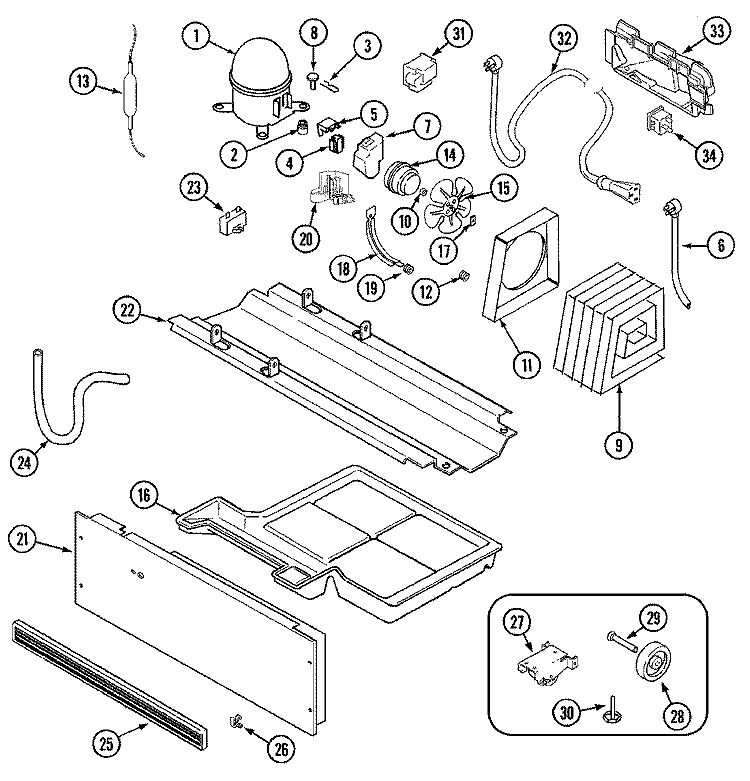 COMPRESSOR Diagram and Parts List for GT6281PIEW  Amana Refrigerator