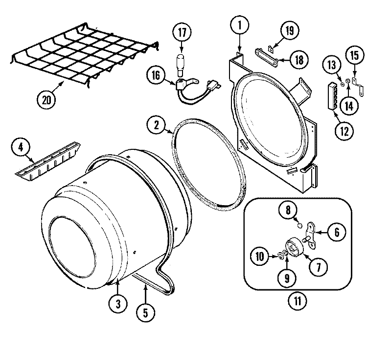 TUMBLER Diagram and Parts List for  Crosley Dryer
